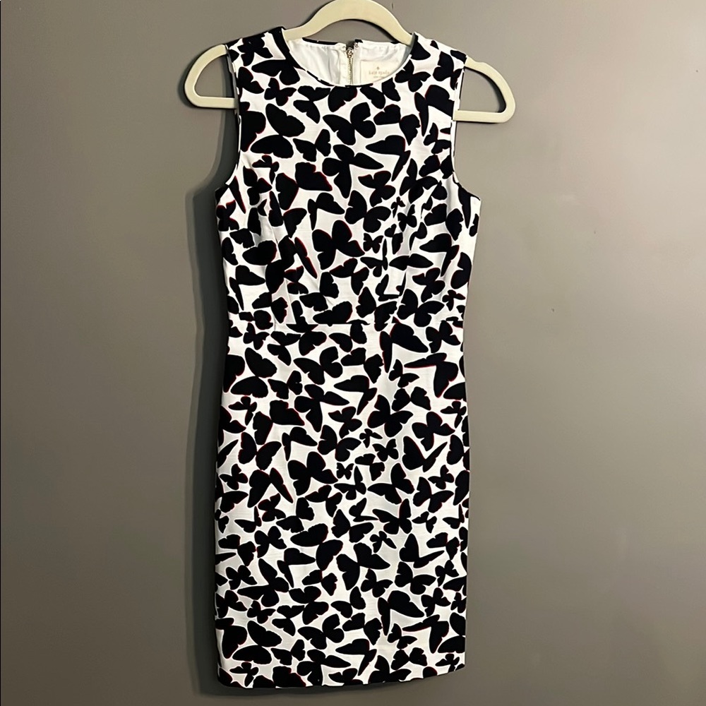Kate Spade Della Butterfly Black and White Sheath Midi Dress